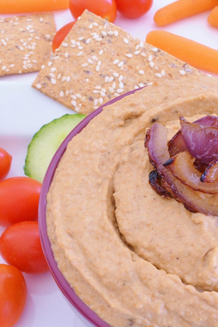 Lentil Hummus with Caramelized Red Onions