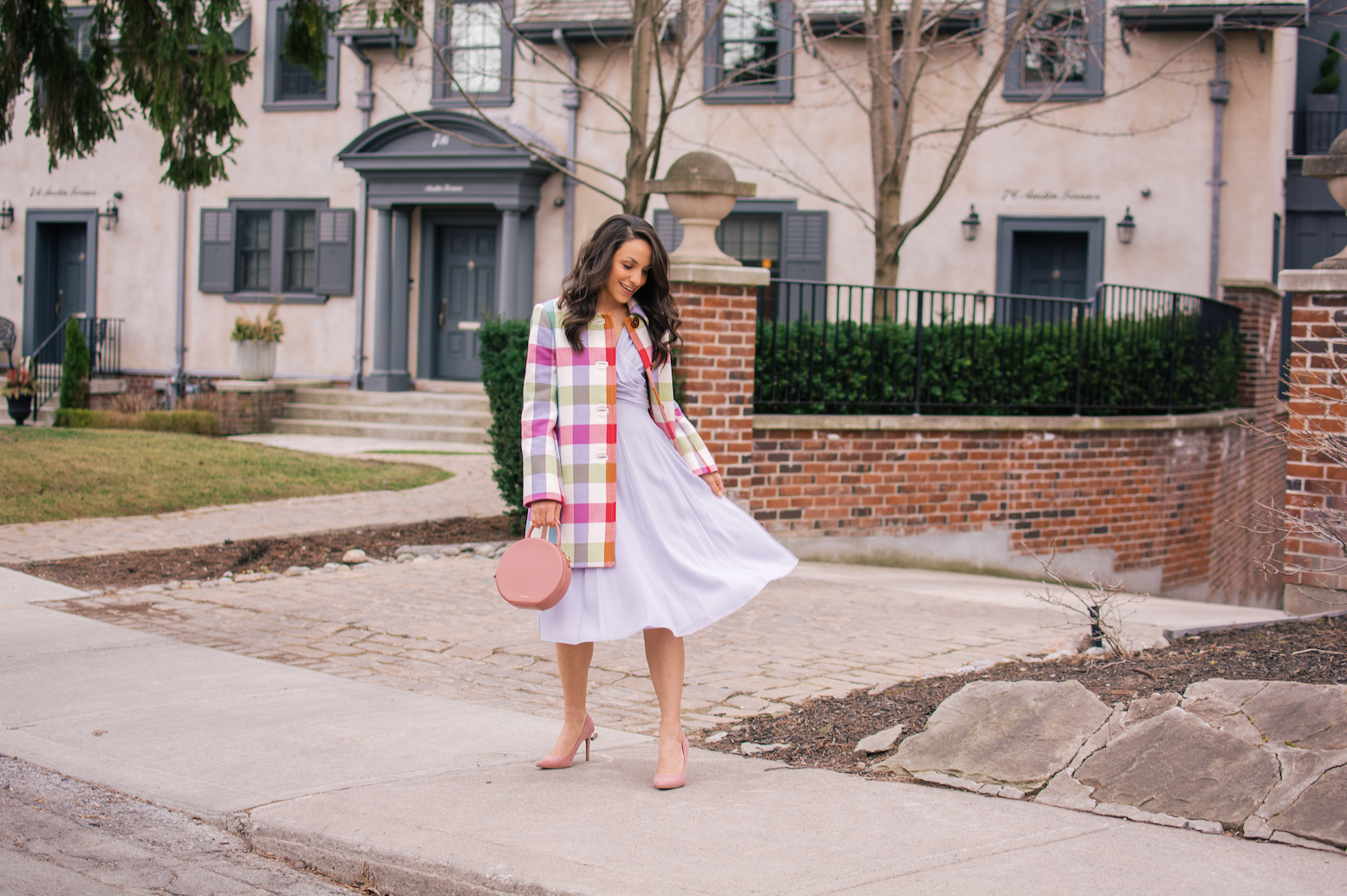 saphrina gal meets glam | Kate Spade bold plaid coat | Mansur Gavriel | The Pink Brunette | Colourful Pieces for Spring
