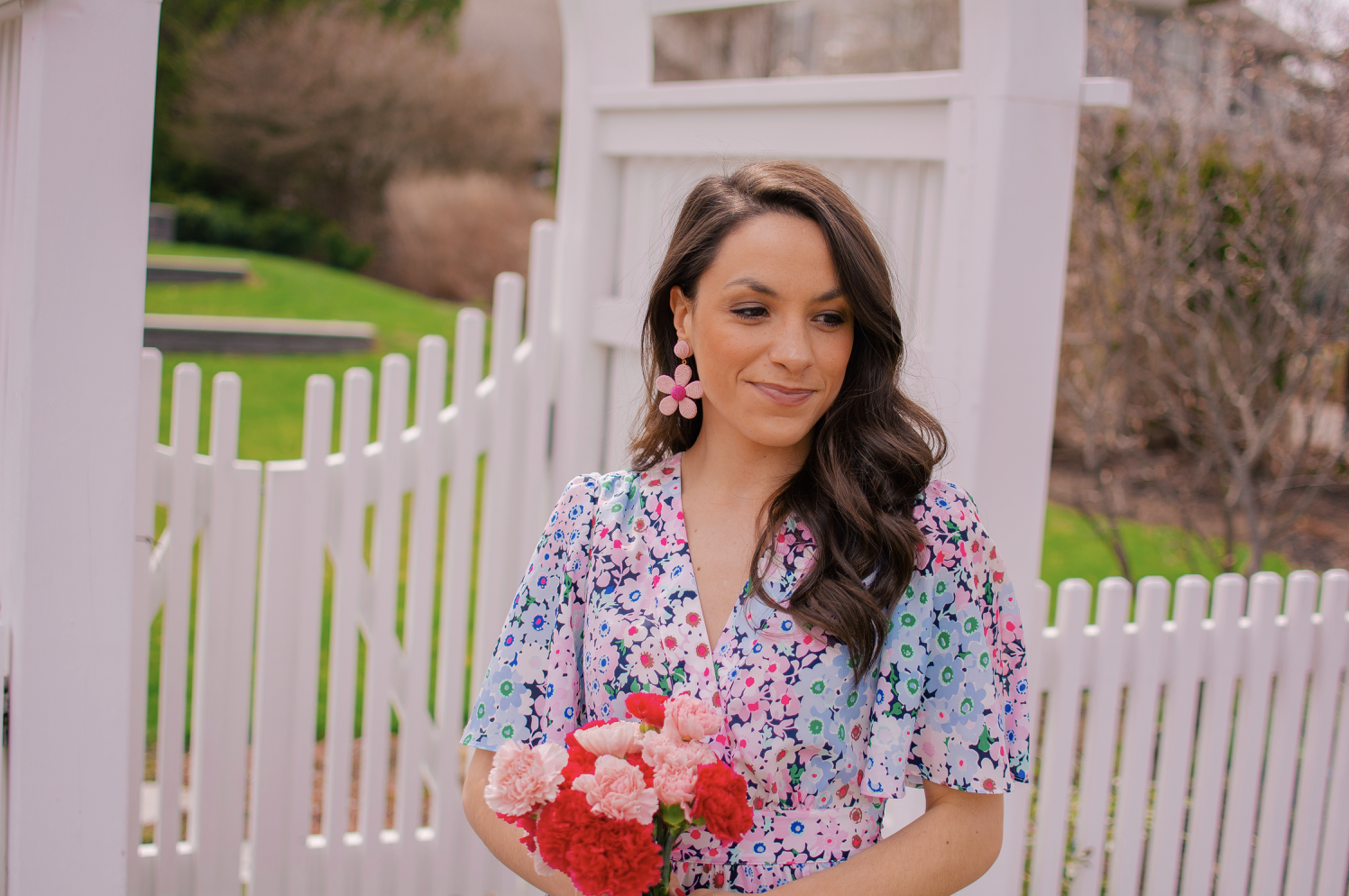 Floral Details For Spring | The Pink Brunette | Neely & Chloe | Kate Spade Dress | Margaux NY 