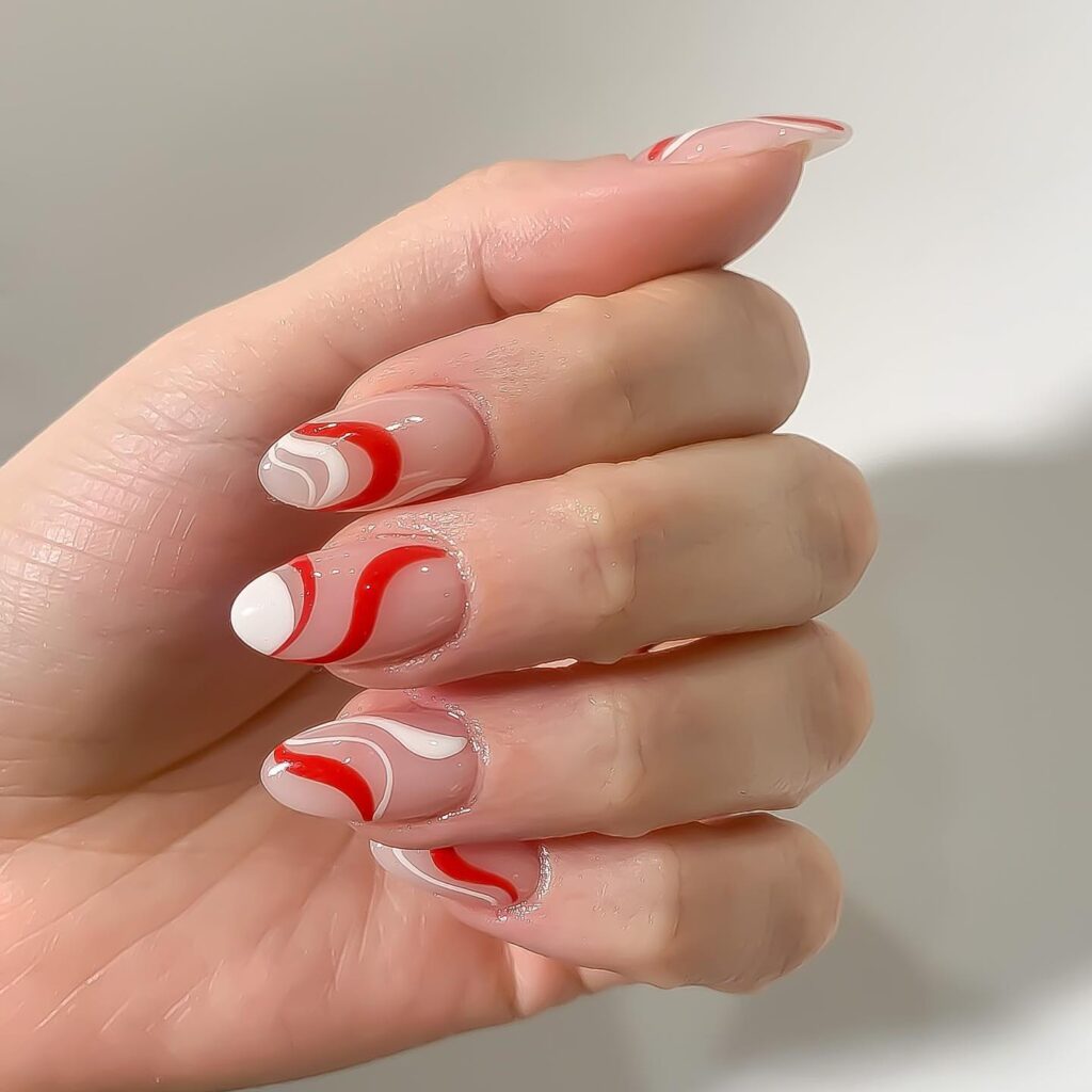 red nails, red nails acrylic, red nails ideas, red nails designs, red nails aesthetic, red nail art, red nail art designs, red nail designs, red and white nails, red nails almond, swirl nails, swirl nails designs