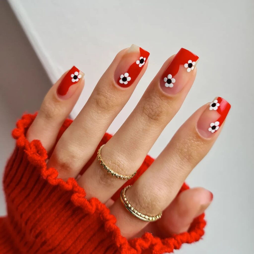 red nails, red nails acrylic, red nails ideas, red nails designs, red nails aesthetic, red nail art, red nail art designs, red nail designs, floral nails, floral nails designs