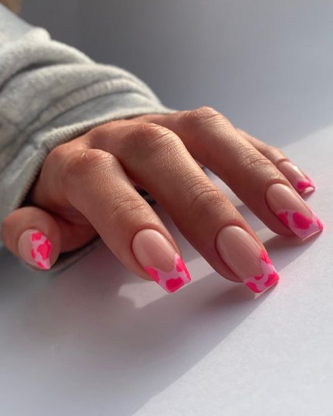 cow print nails, cow print nails acrylic, cow print nail ideas, cow print nail art, cow print nail designs, pink nails, cow print nails pink, french tip nails pink