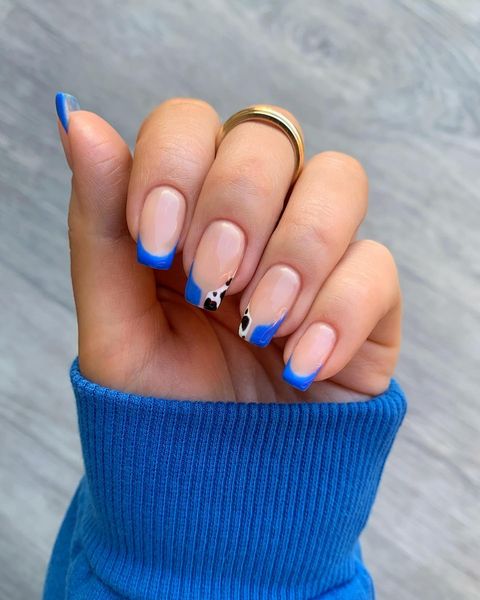 cow print nails, cow print nails acrylic, cow print nail ideas, cow print nail art, cow print nail designs, cow print nails french tip, blue nails, blue nails ideas, blue nails designs
